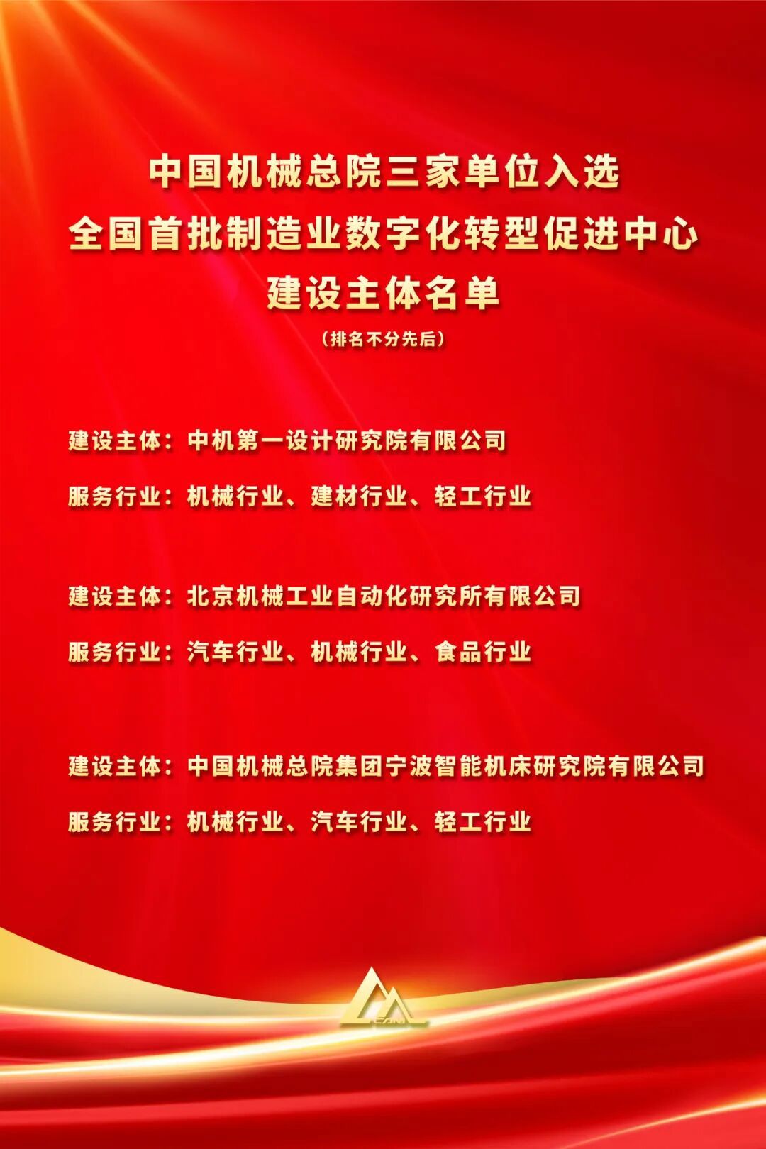 全國(guó)首批！中國(guó)機(jī)械總院三家單位入選工信部首批制造業(yè)數(shù)字化轉(zhuǎn)型促進(jìn)中心建設(shè)主體名單